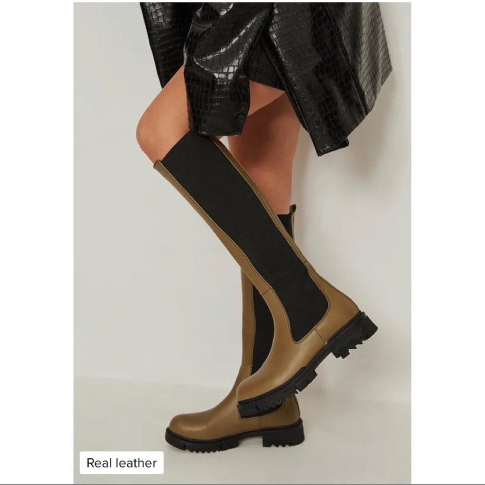 NA-KD Leather Profile Shaft Boot, color: brown, size: EU 38,  UK 5, US 7.5